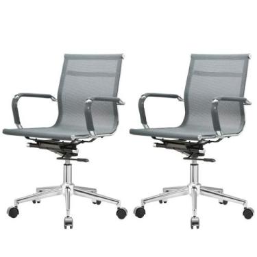Imagem de Kit 2 Cadeiras Giratória Office Sydney Diretor Fratini Tela Cinza Base