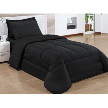 Imagem de kit edredom SOLTEIRO dupla face preto - Seu Lar Enxovais, PRETO/PRETO,