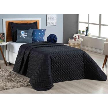 Imagem de Kit Cobre Leito Edredom Solteiro Astronauta Dupla Face Azul Marinho Am