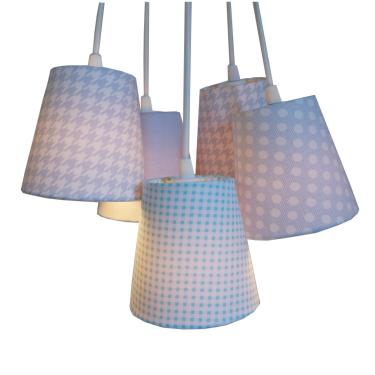 Imagem de Lustre Pendente Luminária Pied De Poule Baby Azul Bebê Bivolt