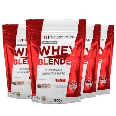 Imagem de 4x whey blender concentrado chocolate 900g hf suplementos