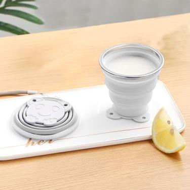 Imagem de Copo dobrável com tampa, copos de silicone, caneca dobrável com cordão de silicone, resistente a altas temperaturas e fácil de limpar, pode ser usada para acampar, viajar, fazer chá e uso de xícara de