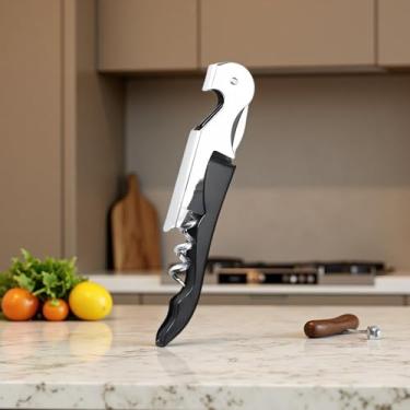Imagem de Pacote com 2 Abridores de Vinho Saca-rolhas Profissionais – Abridor de Garrafa 3 em 1 com Cortador e Alavanca de Folha Serrilhada, Aço Inoxidável Durável – Alça Ergonômica para Bartenders, Garçons