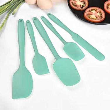 Imagem de Conjunto de espátulas de silicone com 5 peças, espátulas de borracha de grau alimentício para assar, cozinhar e misturar, resistente ao calor, antiaderente, lavável na lava-louças (verde)