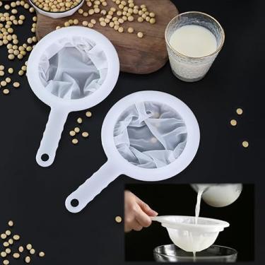 Imagem de 2 sacos de filtro de malha ultrafina com moldura de plástico – Sacos de filtro reutilizáveis para leite de nozes, leite de soja, café, suco e fabricação de queijo (leve e à prova de ferrugem