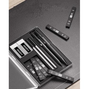 Imagem de Lápis mecânicos de metal 0,7 mm, 2 peças de lápis mecânicos 0,7 com mola dupla, 8 tubos HB refis de chumbo, 2 borrachas 4B e 18 refis de borracha, conjunto de lapiseiras para desenho de escrita