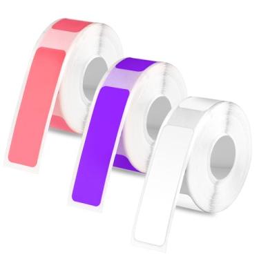 Imagem de 3 rolos de fita adesiva para Phomemo D30, fita autoadesiva de 12 x 40 mm, papel térmico, adesivos, rolos, etiquetas térmicas para escritório, casa, material escolar (branco, roxo, rosa)