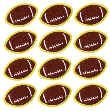 Imagem de 12 peças de adesivos de futebol de ferro, adesivos de futebol com bordas douradas, aplique de futebol rugby, remendos bordados costurados para roupas, jaquetas, mochilas, jeans