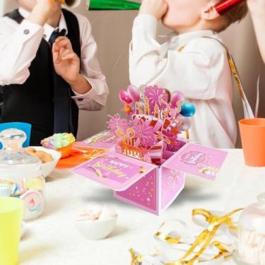 Imagem de Cartão de aniversário pop-up 3D com envelope - Design feito à mão com corte a laser, cartão dobrável para filha, filho, mãe, pai e amigos, rosa