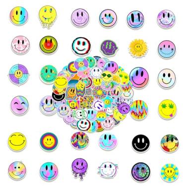 Imagem de 50 adesivos sorridentes, à prova d'água, reutilizáveis, lindos adesivos de emoji felizes para capa de celular, caderno, artigos de papelaria, bagagem