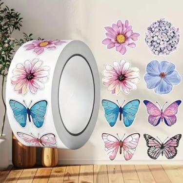 Imagem de 500 peças de rolo de adesivos de borboleta, decalques fofos de vinil à prova d'água, pacote de adesivos engraçados para laptop, scrapbook, garrafas, diários, artesanato DIY (8 estilos)