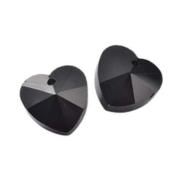 Imagem de 20 peças de pingentes de coração de vidro românticos pretos para dia dos namorados com pingente de coração facetado, artesanato feito à mão, joias para encontrar suprimentos 10 x 10 x 5 mm