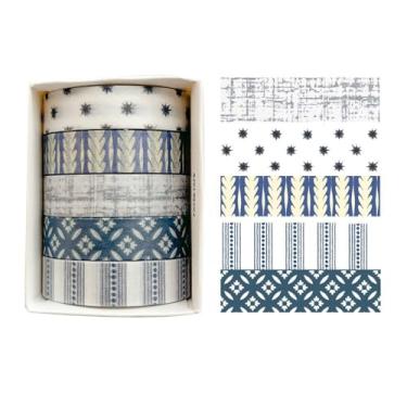 Imagem de Conjunto de adesivos Washi com 5 rolos de 2 m, adesivos decorativos para artes faça-você-mesmo artesanato material diário scrapbook cartão embrulho