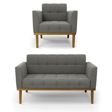 Imagem de Namoradeira Com Poltrona Base De Madeira Castanho Elisa Suede D03 - D\'rossi Cor Grafite