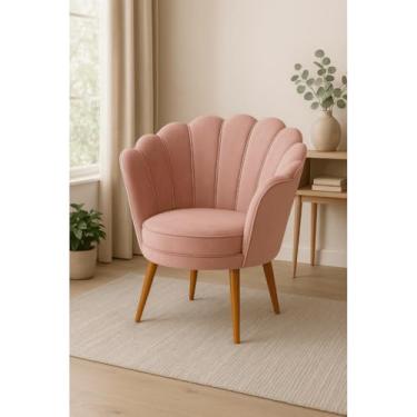 Imagem de Poltrona Decorativa Pétala de Veludo – Poltrona Confortável e Sofisticada com Pés Palito para Sala de Estar e Quarto (Rosa)