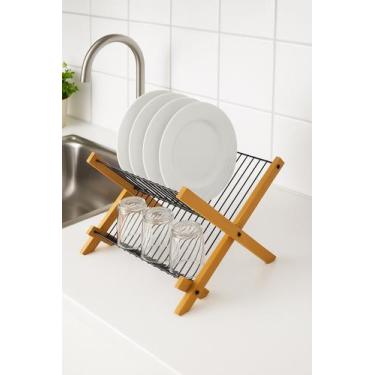 Imagem de Escorredor Louças Dobrável Madeira Metal Preto Moderno Lindo - Bruartt