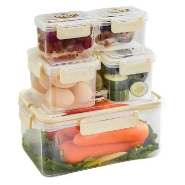 Imagem de Kit 5 Potes Herméticos Com Trava Lateral Organizadores Multiuso Para Geladeira E Despensa