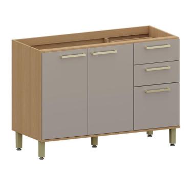 Imagem de Balcão De Cozinha Para Pia 3 Pts Sem Tampo 120cm Duna Lucian Freijó/cinammon