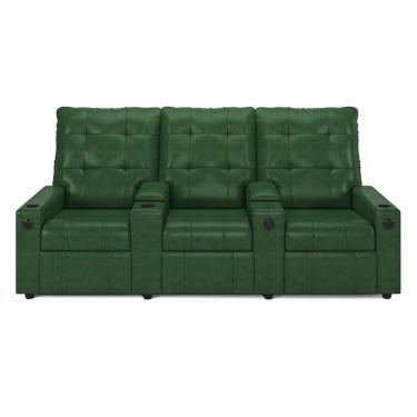 Imagem de Poltrona Reclinável Para Cinema Parma 3 Lugares Baú Usb Pu Verde Musgo Fh1 - D'rossi