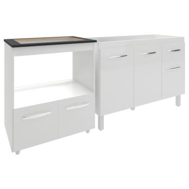Imagem de Cozinha Armário Balcão Gabinete De Pia Aline 120 Cm E Balcão Evelyn Para Fogão Cooktop 5 Bocas E Forno Branco