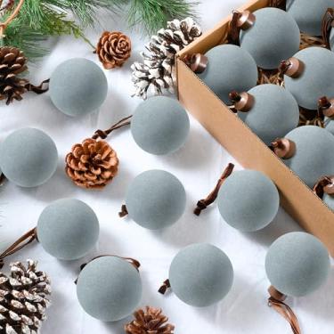 Imagem de Palonu 30 peças de enfeites de bolas de veludo de Natal flocadas, decorações de bolas de Natal texturizadas de veludo inquebráveis para árvore de Natal, guirlanda, festa, presente (azul escuro)