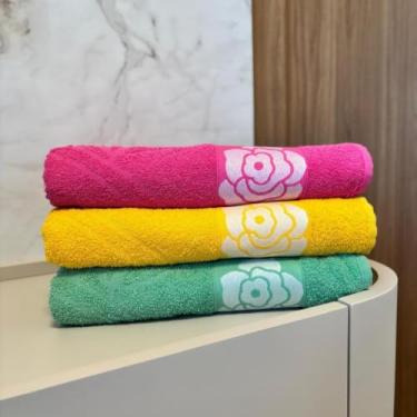 Imagem de Kit 3 Toalhas de Banho Bouquet 100% Algodão Super Macias e Absorventes – Conforto Premium (Kit 3 Verde-Rosa-Amarelo)