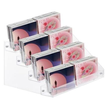 Imagem de DICOSMETIC Suporte de CD de acrílico de 4 camadas, suporte transparente para exibição de CDs, DVDs, suporte de armazenamento de discos de vinil, suporte de armazenamento de CDs para filmes, fitas