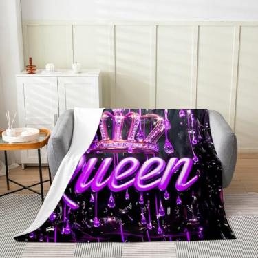Imagem de Cobertor de flanela Queen Crown, cobertor psicodélico de diamante brilhante, grafite tie-dye moda aconchegante mantas para sofá de cama, sofá, roxo, preto, macio e respirável, tamanho Queen (224 x 224