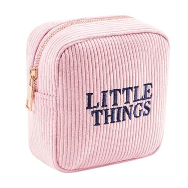 Imagem de RSRSLEII Pequena bolsa de maquiagem de veludo cotelê para bolsa, mini bolsa estética de cosméticos para mulheres e meninas, linda bolsa de batom com zíper com bolso para chave, porta-cartões