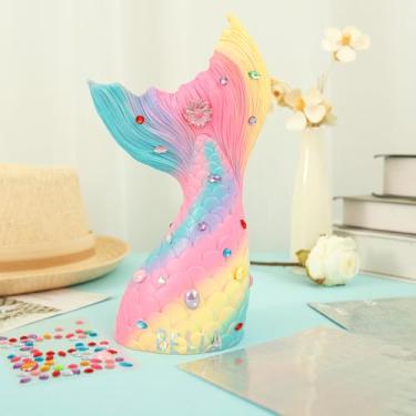 Imagem de Cofrinho de sereia com adesivos faça-você-mesmo Cofre de moedas inquebrável Sereia Cofrinho decorativo infantil Cofrinho reutilizável fofo para economizar dinheiro para crianças pequenas rosa