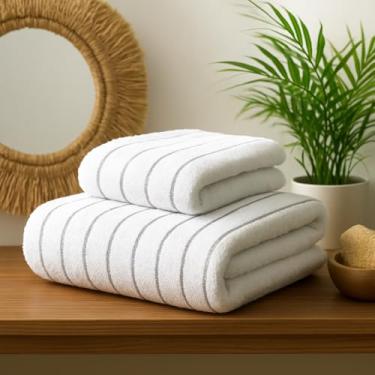 Imagem de Kit Toalha Altenburg Banho Gigante Listrada e Rosto Hotel Spa 2 Peças Macia Absorvente Elegante