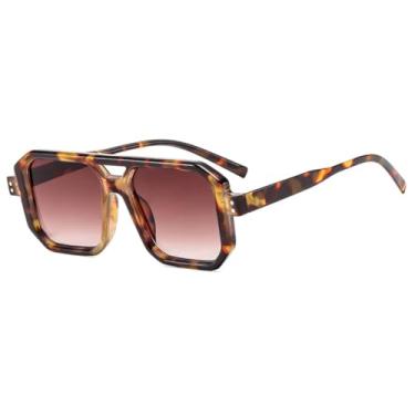 Imagem de JRLLFD Óculos de sol vintage Double Bridge feminino, retrô, masculino, para dirigir ao ar livre, UV400 (degradê de leopardo, chá)