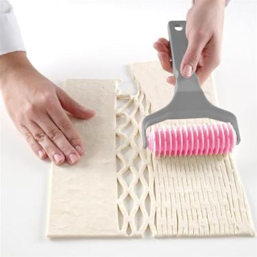 Imagem de Ginfonr Cortador de rolo de treliça de pastelaria, rolo de cortador de pastelaria, ferramenta de cozimento faça você mesmo para torta de biscoito, roda de massa para corte, assadeira e ferramenta de