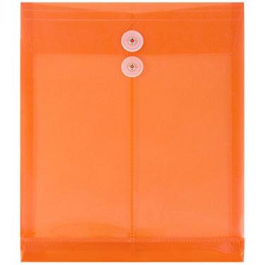 Imagem de Envelope de plástico com ponta aberta de papel JAM com fecho de botão e cordão – Tamanho da letra (23 cm x 3 cm x 28 cm) – 12 envelopes por pacote, Laranja
