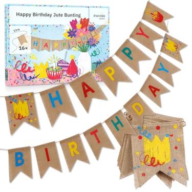 Imagem de Faixa de feliz aniversário: guirlanda de flâmula de 4 metros - Decorações coloridas de aniversário - Bunting de aniversário reutilizável - Guirlanda de aniversário infantil - Decorações de festa - por