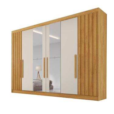 Imagem de Guarda Roupa 6 Portas Potente Com Espelho 100% Mdf Peroba/off White