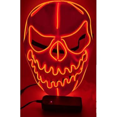 Imagem de SHANJIA Máscara de Halloween, máscara iluminada, crânio assustador com iluminação LED para festival de Halloween, cosplay, baile de máscaras, festa de carnaval (vermelha)