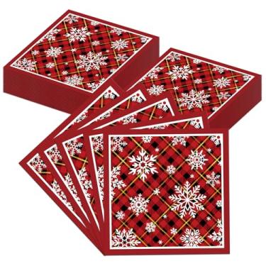 Imagem de Guardanapos de floco de neve de Natal, 40 peças, guardanapos de papel descartáveis xadrez vermelho para jantar, piquenique, coquetel, Natal, Ano Novo - 16,5 x 16,5 polegadas