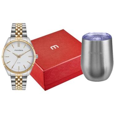 Imagem de Mondaine Kit Relógio Masculino Social Bicolor Com Copo Térmico