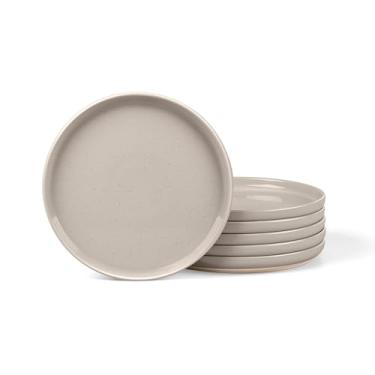 Imagem de LIANYU Conjunto de 4 pratos de jantar de grés, pratos de salada de porcelana de 19 cm, conjunto de pratos de sobremesa de borda alta para cozinha, seguro para micro-ondas, lava-louças e forno