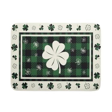 Imagem de Giwawa Tapete de secagem de pratos Patrick Clovers 45,7 x 61 cm Lucky Shamrock Spring Leaf Escorredor de pratos verde preto xadrez de microfibra absorvente almofada de secagem de louça para cozinha
