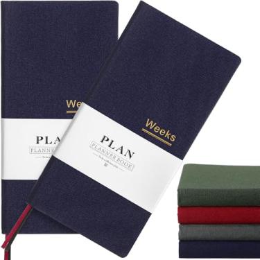 Imagem de Fuyoooo Agenda portátil com 2 peças, plano semanal, sem data, mês, semana, mini caderno fino, agenda para escritório de estudantes viajantes (azul marinho)