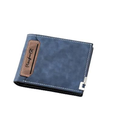 Imagem de Carteira masculina dobrável estilosa com bolso frontal de poliuretano macio com bolso com zíper oculto para guardar moedas e faturas, carteira masculina conveniente com design de inserção de cartão