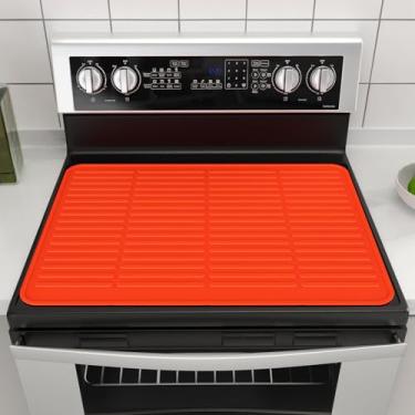 Imagem de Rumlick Capas superiores de fogão de silicone para fogão elétrico, protetor de tampa superior de fogão de vidro resistente (laranja claro, 71 cm C x 50 cm)
