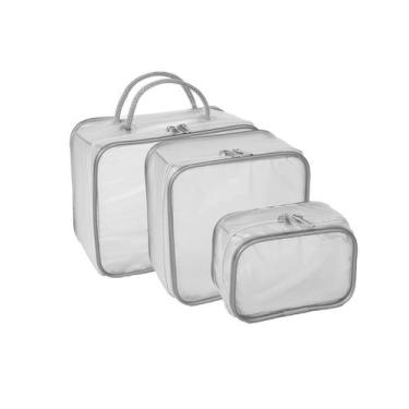 Imagem de Kit 3 Pçs Necessaries Impermeável Fosco com Zíper - Lace Brazil, Cinza