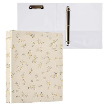 Imagem de Fichário de 3 anéis D de 3 cm com fichários Clipbaord amarelo pequeno floral material de escritório capa personalizável personalizável