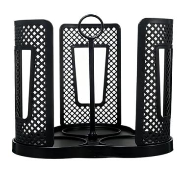 Imagem de Sanpyl Dispensador de Copo de Papel Rotativo, Suporte de Copo Com 3 Compartimentos, Copos e Tampas para Bancada, Cozinha, Estação de café (Preta)