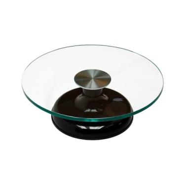 Imagem de Mesa Giratória para Bolo Profissional em Vidro - Com Duplo Rolamento e Base de Silicone Antiderrapante (Boleira Giratória Preta)
