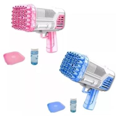 Imagem de Pistola de Bolhas de Sabão Automática, Kit com 2 Cores Rosa e Azul, com Bandeja e Solução de Bolhas