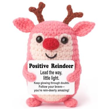 Imagem de Positive Glow Gift – Mini Crochet Reindeer Plush with Message Card, Emotional Support, Woodland Kawaii, Desk Decor, Year-Round Encouragement for Christmas Stocking Stuffers